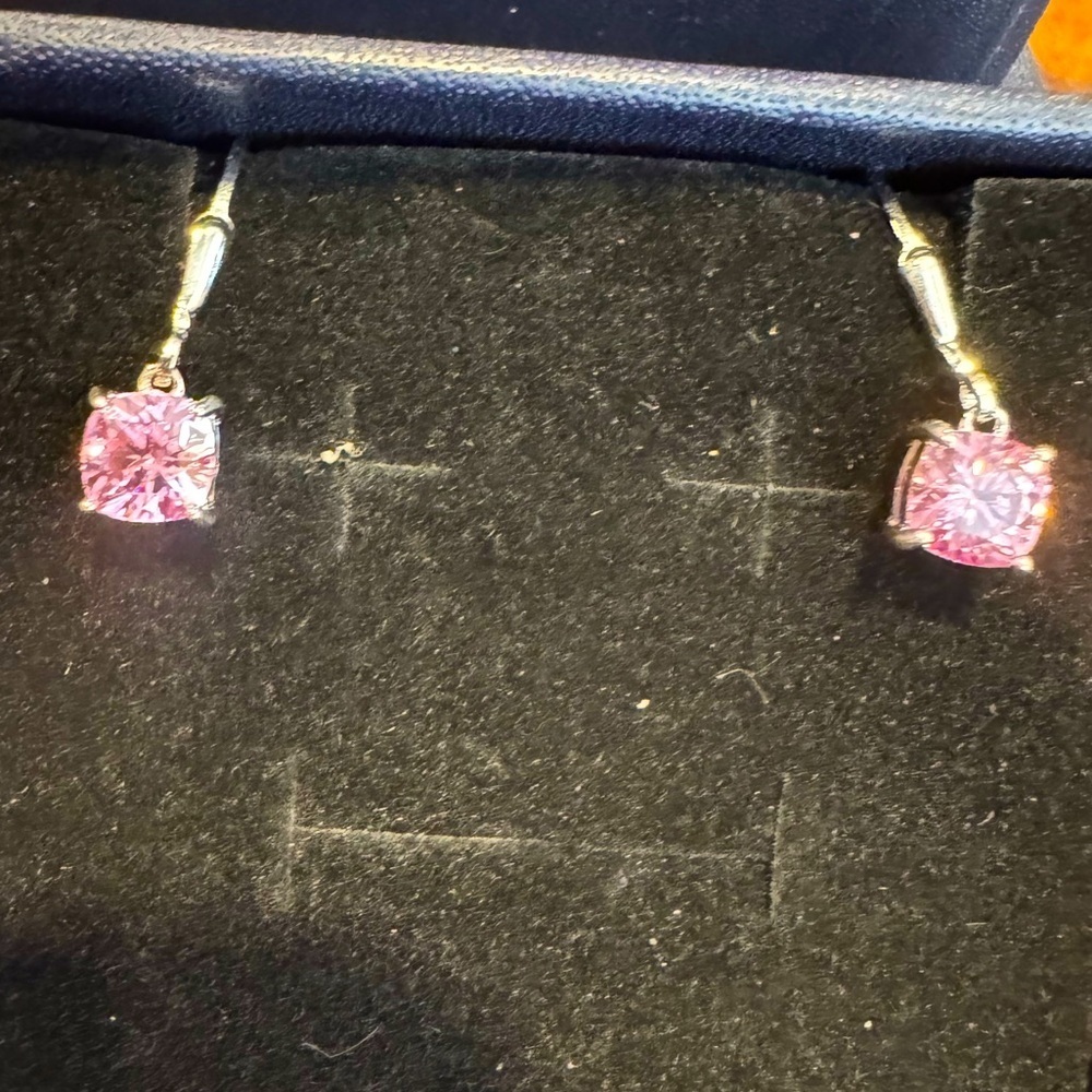 Moissanite Cushion Cut 2ctw Soft Pink Lever Back Earrings in Sterling Silver - Picture 1 of 5